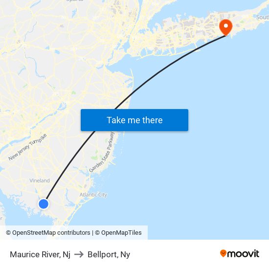 Maurice River, Nj to Bellport, Ny map