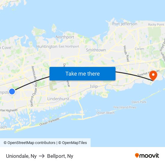 Uniondale, Ny to Bellport, Ny map