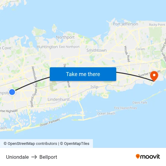 Uniondale to Bellport map