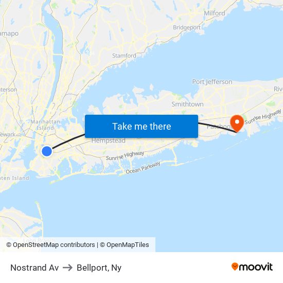 Nostrand Av to Bellport, Ny map