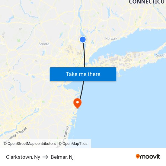 Clarkstown, Ny to Belmar, Nj map