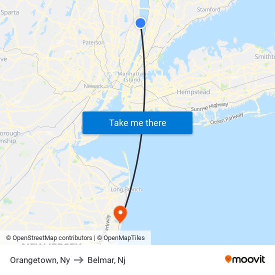 Orangetown, Ny to Belmar, Nj map