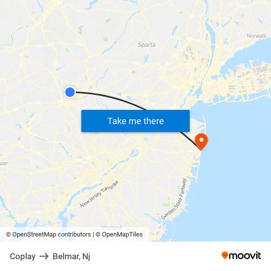 Coplay to Belmar, Nj map