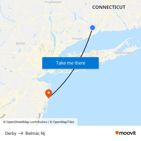 Derby to Belmar, Nj map