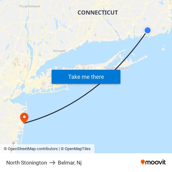 North Stonington to Belmar, Nj map