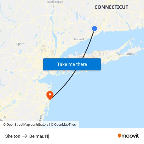 Shelton to Belmar, Nj map