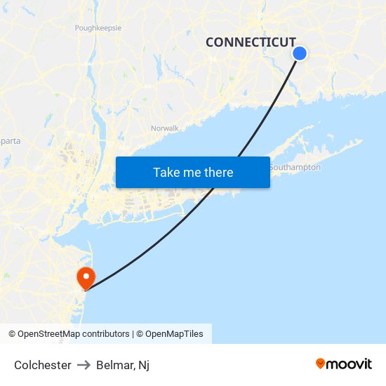 Colchester to Belmar, Nj map