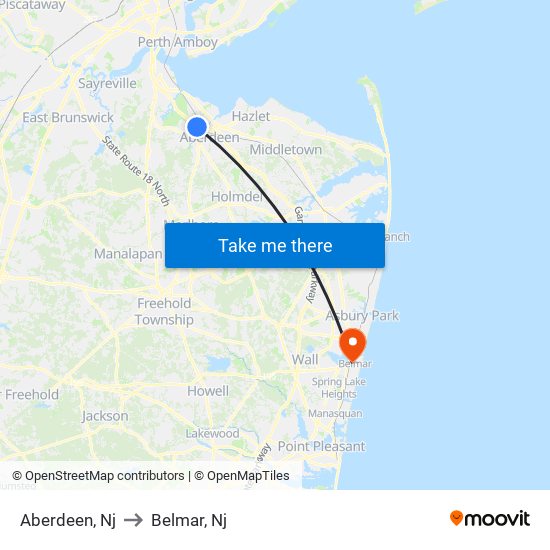 Aberdeen, Nj to Belmar, Nj map