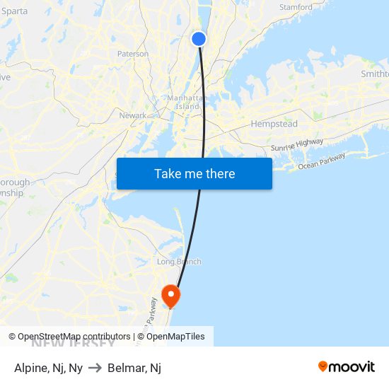 Alpine, Nj, Ny to Belmar, Nj map