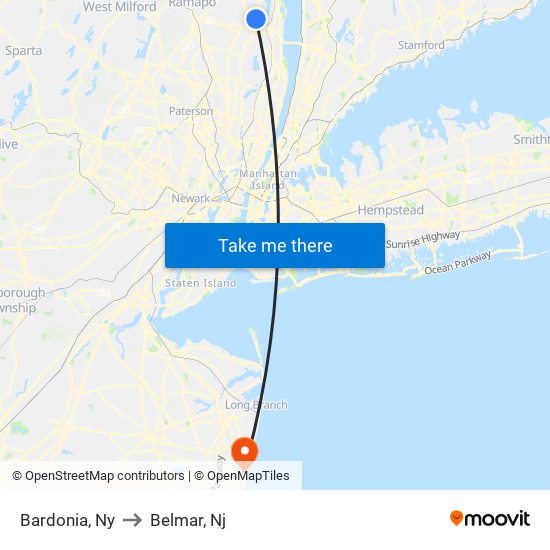 Bardonia, Ny to Belmar, Nj map