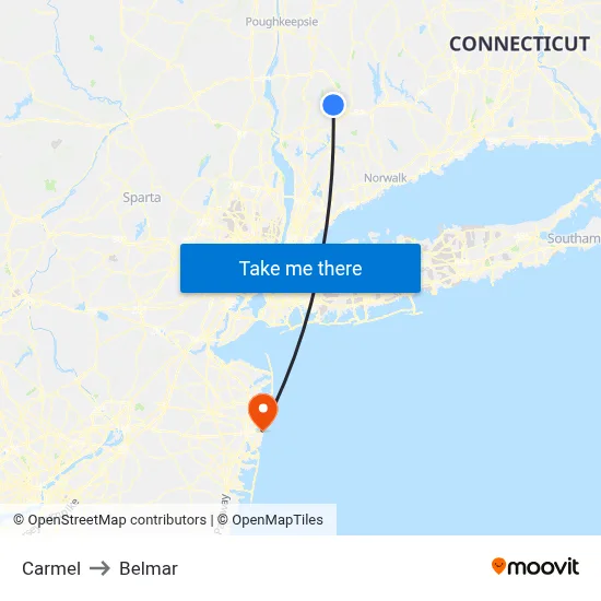 Carmel to Belmar map