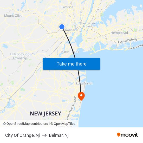 City Of Orange, Nj to Belmar, Nj map