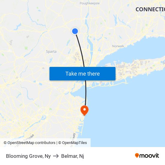 Blooming Grove, Ny to Belmar, Nj map