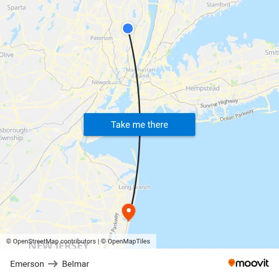 Emerson to Belmar map