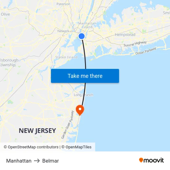 Manhattan to Belmar map