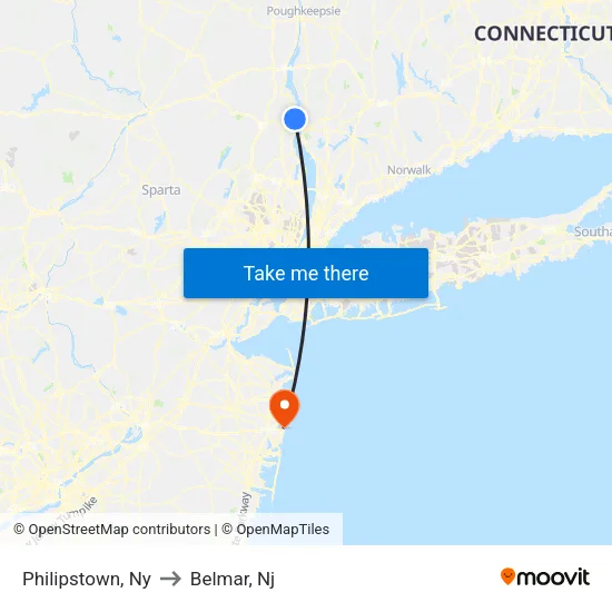 Philipstown, Ny to Belmar, Nj map