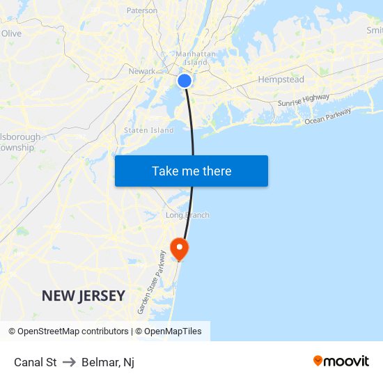 Canal St to Belmar, Nj map