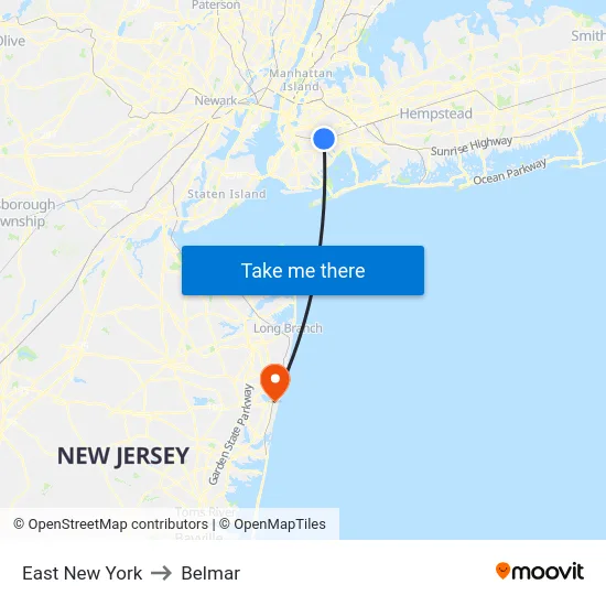 East New York to Belmar map