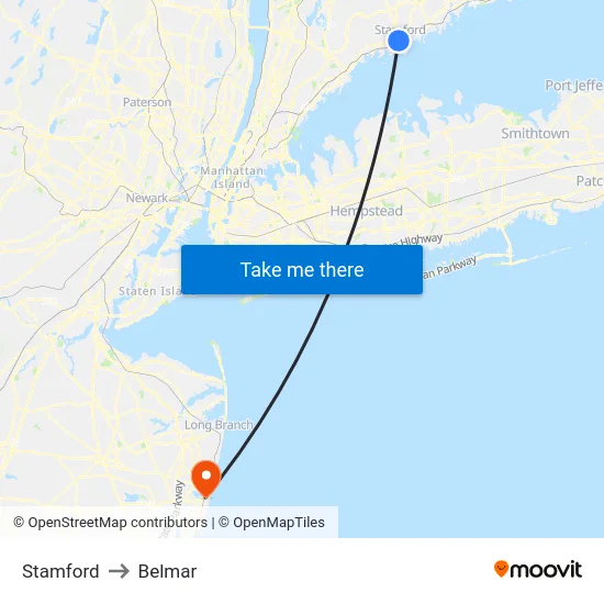 Stamford to Belmar map