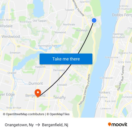 Orangetown, Ny to Bergenfield, Nj map