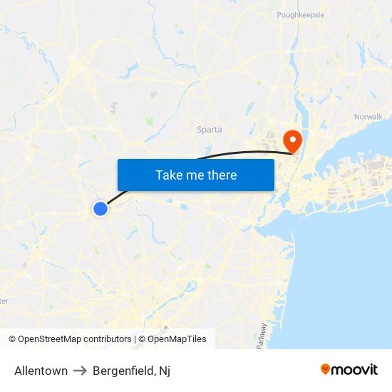 Allentown to Bergenfield, Nj map