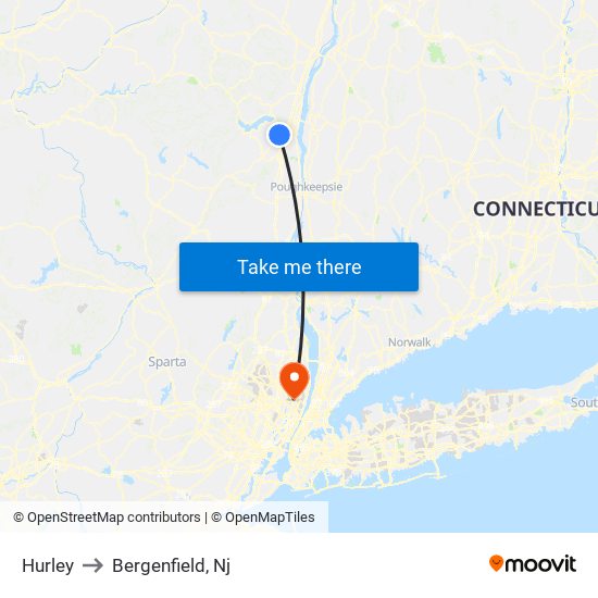 Hurley to Bergenfield, Nj map