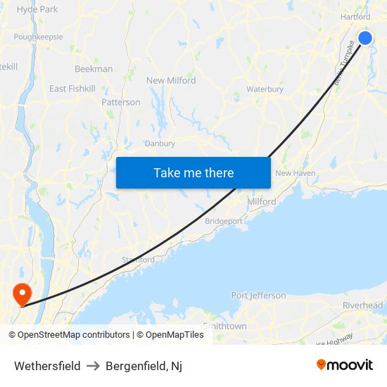 Wethersfield to Bergenfield, Nj map