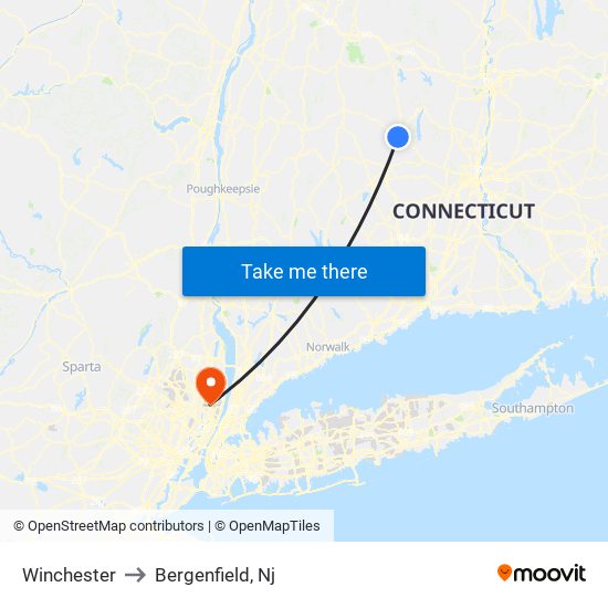 Winchester to Bergenfield, Nj map