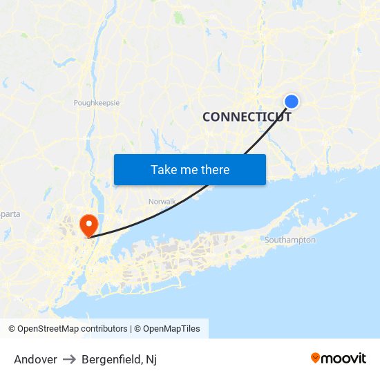 Andover to Bergenfield, Nj map