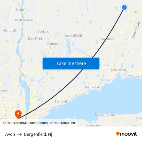 Avon to Bergenfield, Nj map