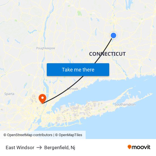 East Windsor to Bergenfield, Nj map