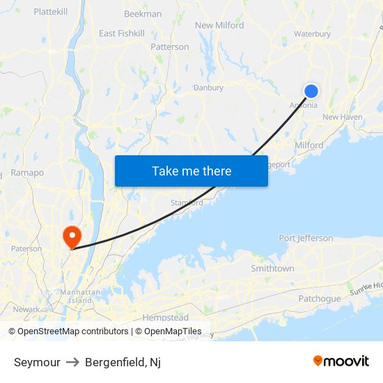 Seymour to Bergenfield, Nj map