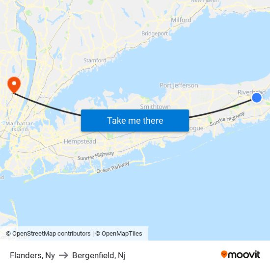 Flanders, Ny to Bergenfield, Nj map