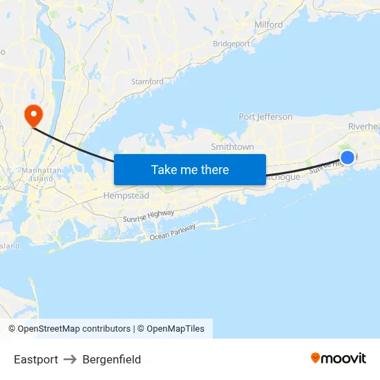 Eastport to Bergenfield map