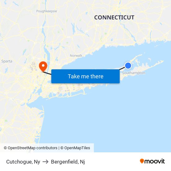 Cutchogue, Ny to Bergenfield, Nj map