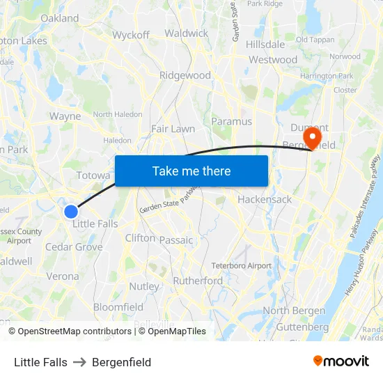 Little Falls to Bergenfield map