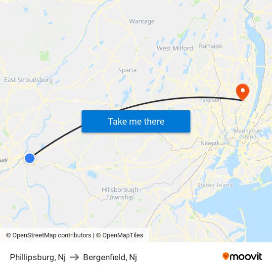 Phillipsburg, Nj to Bergenfield, Nj map