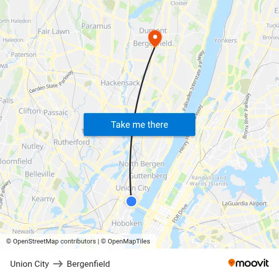 Union City to Bergenfield map