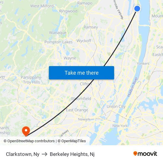 Clarkstown, Ny to Berkeley Heights, Nj map