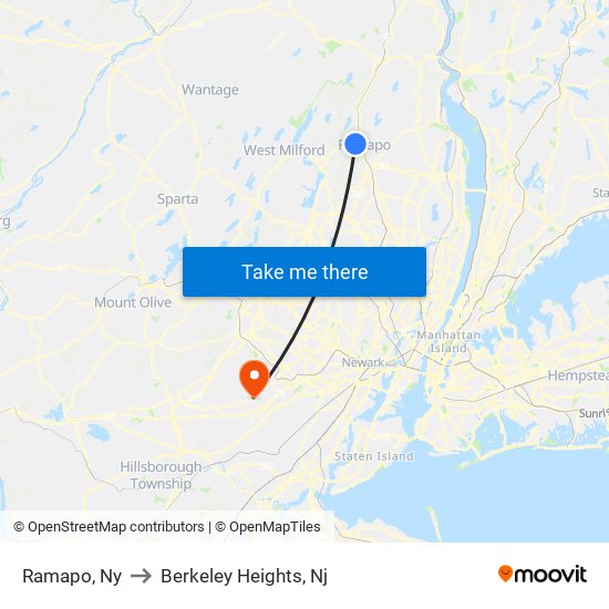 Ramapo, Ny to Berkeley Heights, Nj map