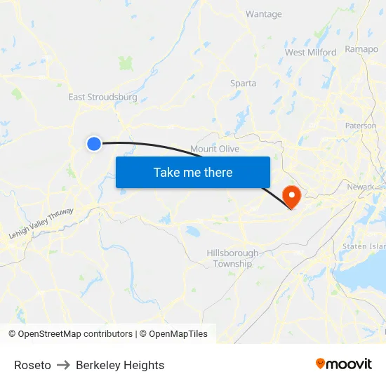 Roseto to Berkeley Heights map
