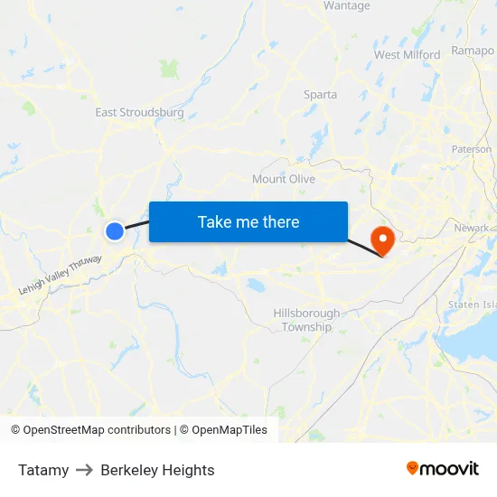 Tatamy to Berkeley Heights map
