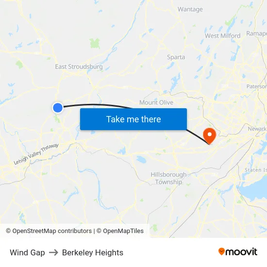 Wind Gap to Berkeley Heights map