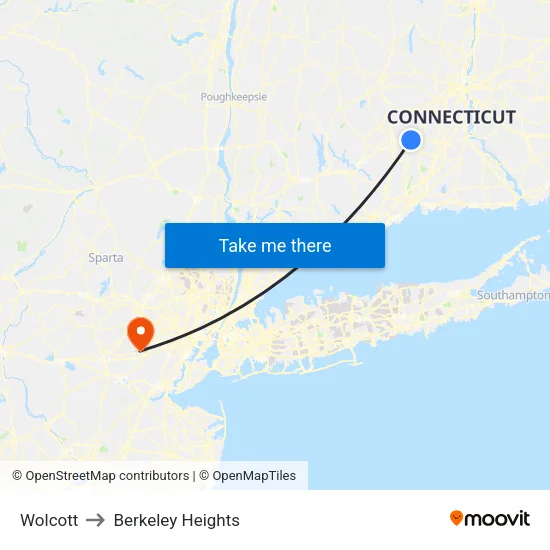 Wolcott to Berkeley Heights map