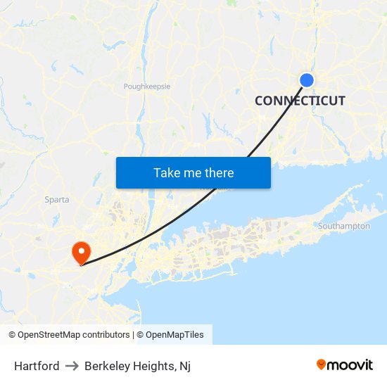 Hartford to Berkeley Heights, Nj map