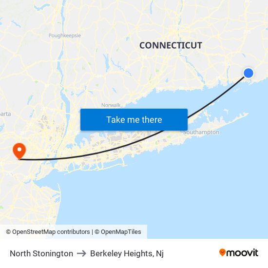 North Stonington to Berkeley Heights, Nj map