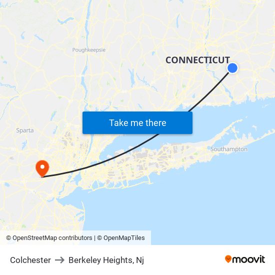 Colchester to Berkeley Heights, Nj map