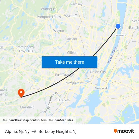 Alpine, Nj, Ny to Berkeley Heights, Nj map