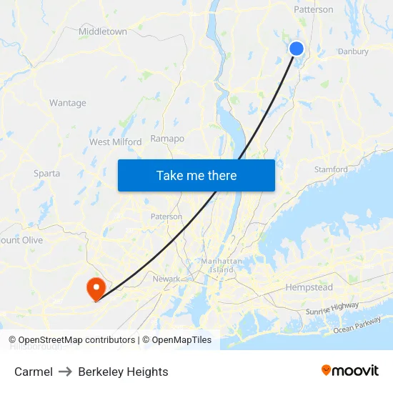 Carmel to Berkeley Heights map