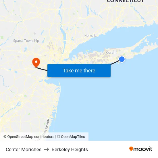 Center Moriches to Berkeley Heights map